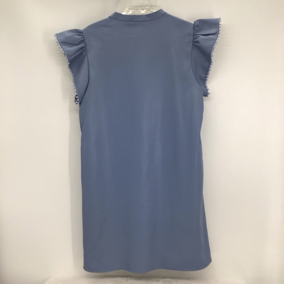 THML Wome’s Faux Leather V-Neck Ruffle Sleeve Dress Casual Career Blue Size L - Picture 7 of 8